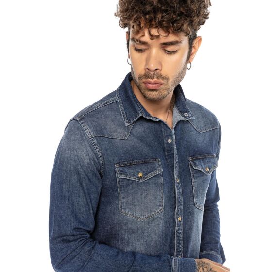 Red Bridge Herren Jeanshemd Freizeit- Hemd Premium Denim Western