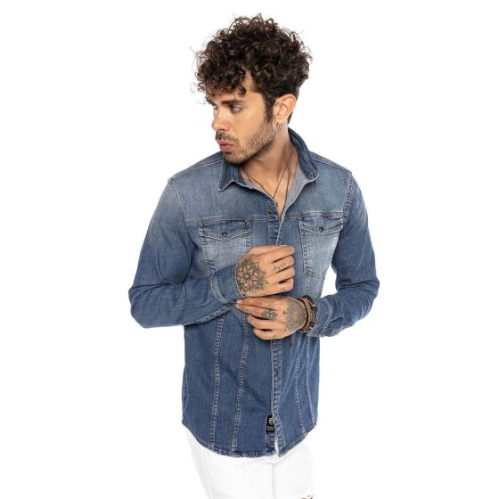 Red Bridge Mens Denim Shirt Casual Shirt Premium Denim Vertical Stitch