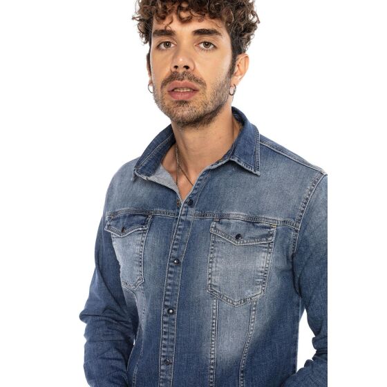 Red Bridge Mens Denim Shirt Casual Shirt Premium Denim Vertical Stitch