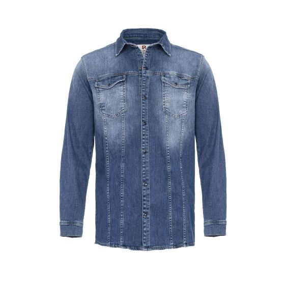 Red Bridge Mens Denim Shirt Casual Shirt Premium Denim Vertical Stitch