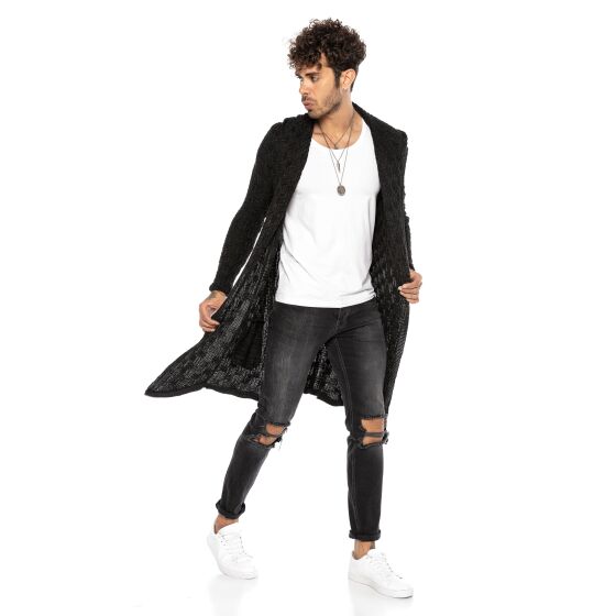 Red Bridge Herren Strickjacke Übergangsjacke Cardigan Asymmetric Long Cut Kapuze
