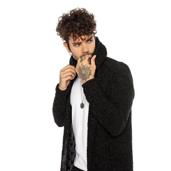 Red Bridge Herren Strickjacke Übergangsjacke Cardigan Asymmetric Long Cut Kapuze