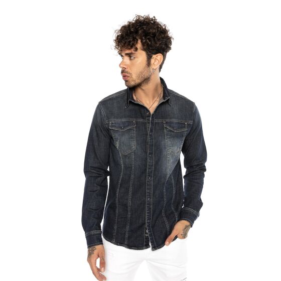 Red Bridge Mens Denim Shirt Casual Shirt Premium Denim Vertical Stitch