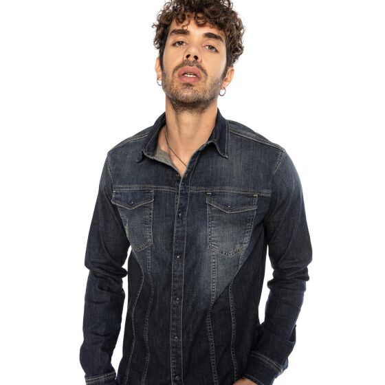 Red Bridge Mens Denim Shirt Casual Shirt Premium Denim Vertical Stitch