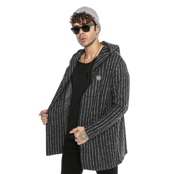 Red Bridge Mens Cardigan Hoodie Sweat Jacket Long Cut Striped