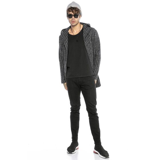 Red Bridge Mens Cardigan Hoodie Sweat Jacket Long Cut Striped