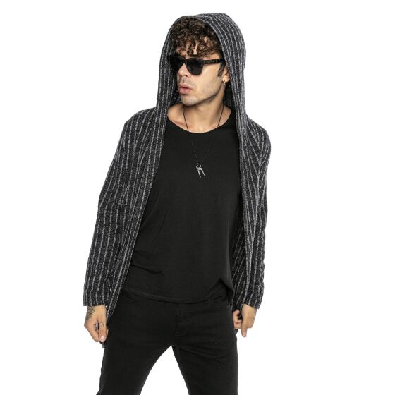 Red Bridge Mens Cardigan Hoodie Sweat Jacket Long Cut Striped