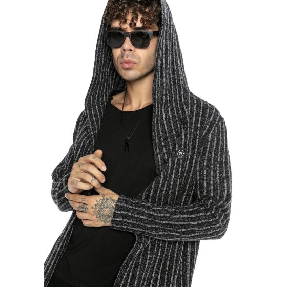 Red Bridge Mens Cardigan Hoodie Sweat Jacket Long Cut Striped