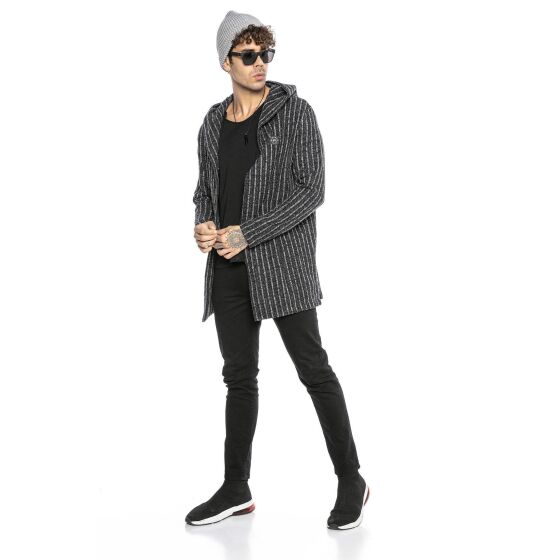 Red Bridge Mens Cardigan Hoodie Sweat Jacket Long Cut Striped