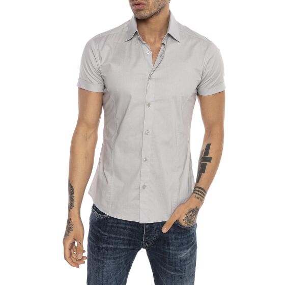 Red Bridge Mens Basic Design Slim Fit Short Sleeve Shirt Grey