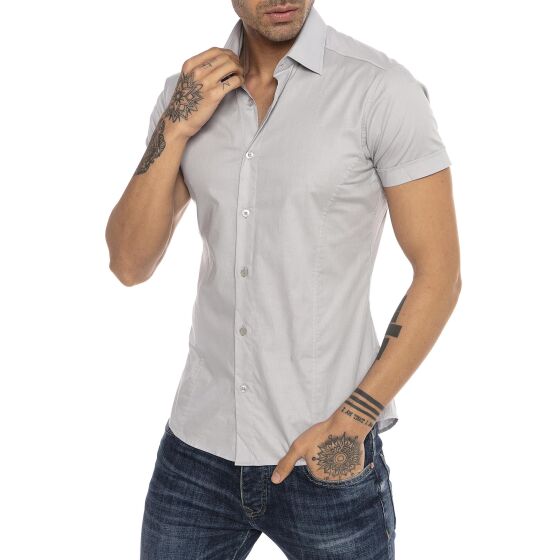 Red Bridge Mens Basic Design Slim Fit Short Sleeve Shirt Grey