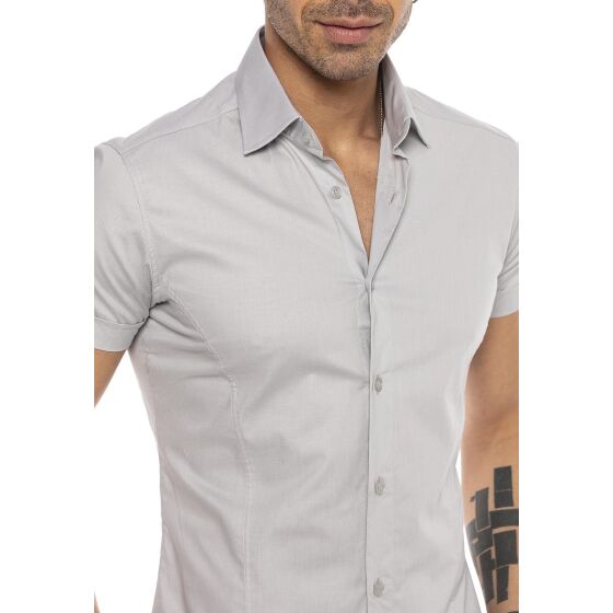 Red Bridge Mens Basic Design Slim Fit Short Sleeve Shirt Grey