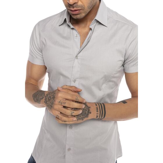 Red Bridge Mens Basic Design Slim Fit Short Sleeve Shirt Grey