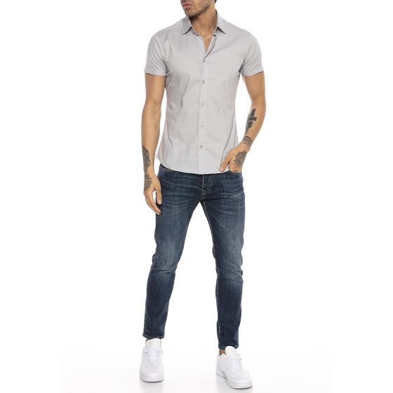 Red Bridge Mens Basic Design Slim Fit Short Sleeve Shirt Grey