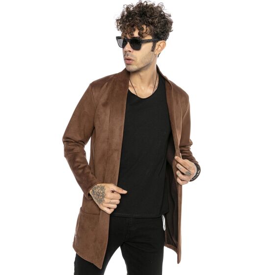 Red Bridge Mens cardigan jacket sweat jacket jacket long cut suede look brown L