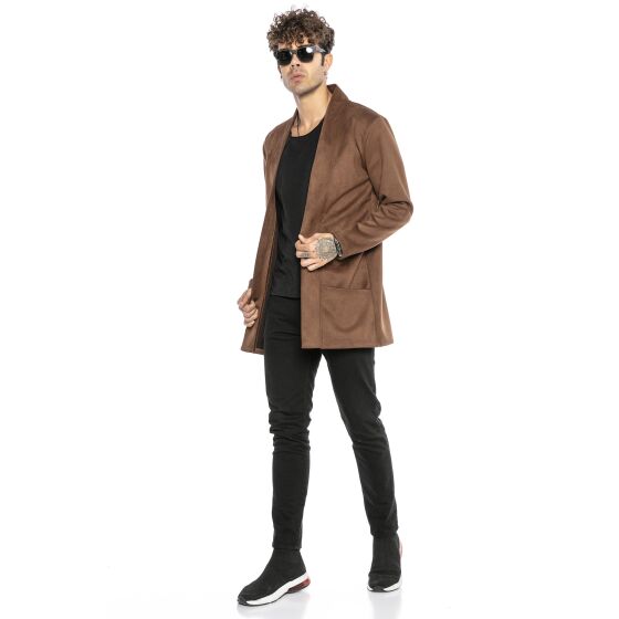 Red Bridge Mens cardigan jacket sweat jacket jacket long cut suede look brown L