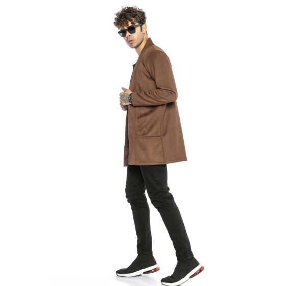 Red Bridge Mens cardigan jacket sweat jacket jacket long cut suede look brown L