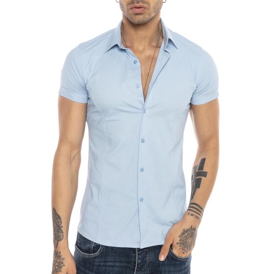 Red Bridge Mens Basic Design Slim Fit Short Sleeve Shirt Light Blue