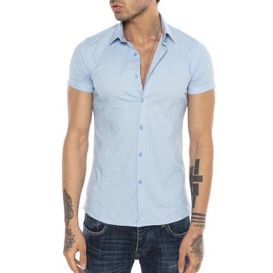 Red Bridge Mens Basic Design Slim Fit Short Sleeve Shirt Light Blue