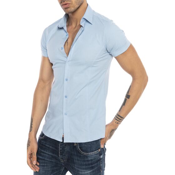 Red Bridge Mens Basic Design Slim Fit Short Sleeve Shirt Light Blue