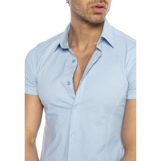 Red Bridge Mens Basic Design Slim Fit Short Sleeve Shirt Light Blue