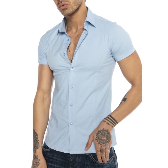 Red Bridge Mens Basic Design Slim Fit Short Sleeve Shirt Light Blue