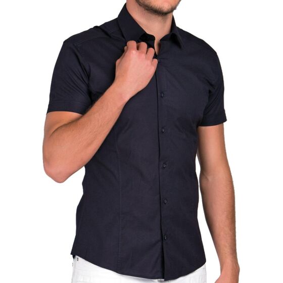 Red Bridge Mens Basic Design Slim Fit Short Sleeve Shirt Dark Blue