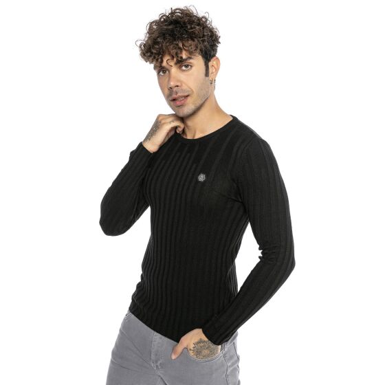 Red Bridge Herren Strickpullover Pullover Slim-Fit Up and Down Schwarz XXL