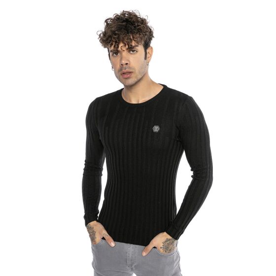 Red Bridge Mens Knit Jumper Jumper Slim-Fit Up and Down Black XXL