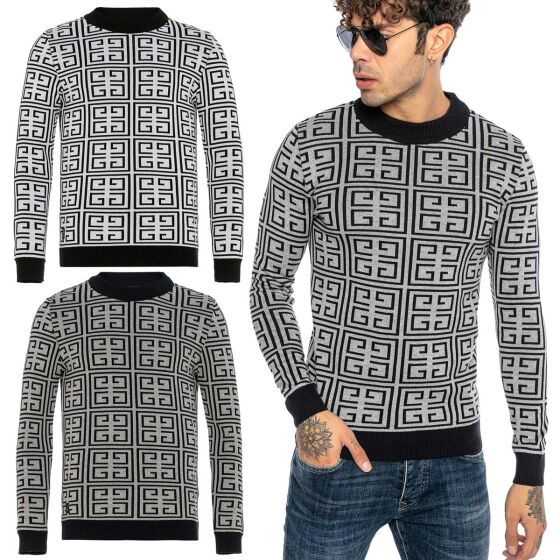 Red Bridge Mens Knit Jumper Jumper Slim-Fit Square Pattern