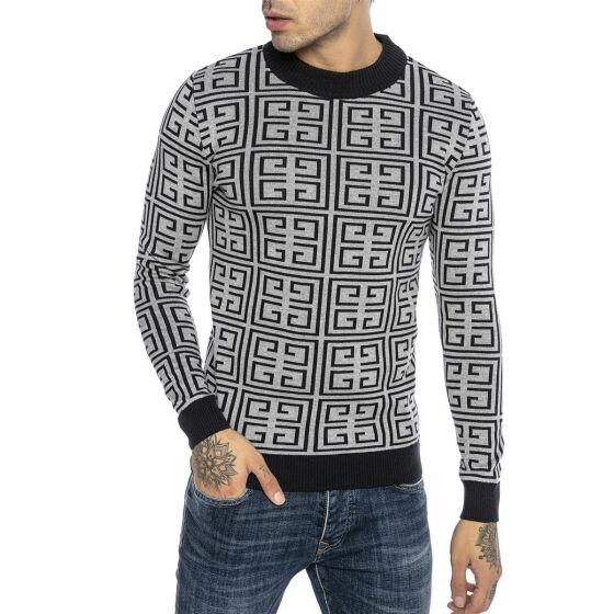 Red Bridge Mens Knit Jumper Jumper Slim-Fit Square Pattern