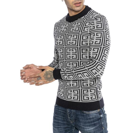 Red Bridge Mens Knit Jumper Jumper Slim-Fit Square Pattern