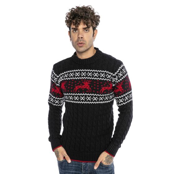 Red Bridge Herren Strickpullover Norweger Pullover Slim-Fit Plait Reindeer