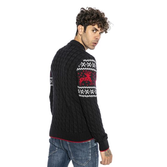 Red Bridge Herren Strickpullover Norweger Pullover Slim-Fit Plait Reindeer