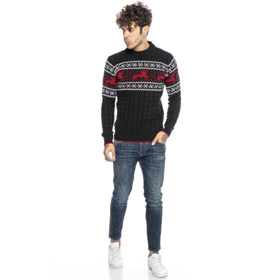 Red Bridge Herren Strickpullover Norweger Pullover Slim-Fit Plait Reindeer