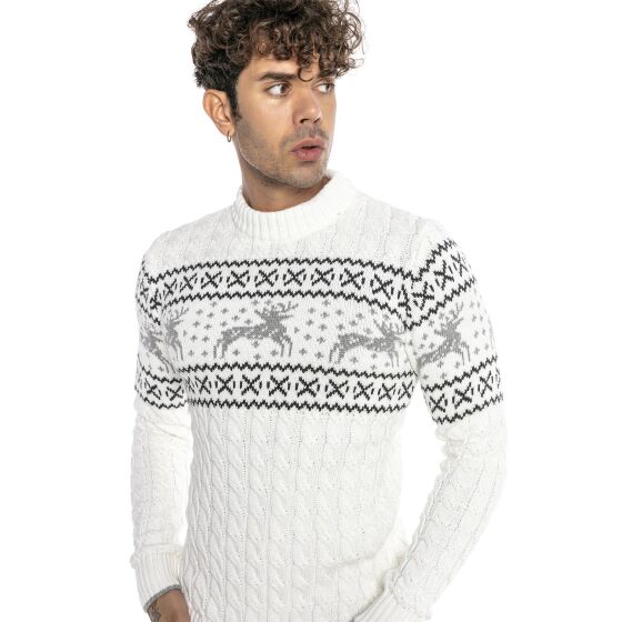 Red Bridge Mens Knitted Norwegian Sweater Slim-Fit Plait Reindeer