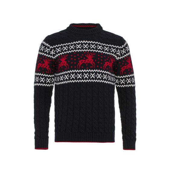 Red Bridge Mens Knitted Norwegian Sweater Slim-Fit Plait Reindeer