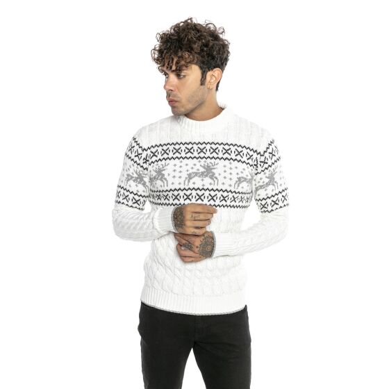 Red Bridge Mens Knitted Norwegian Sweater Slim-Fit Plait Reindeer