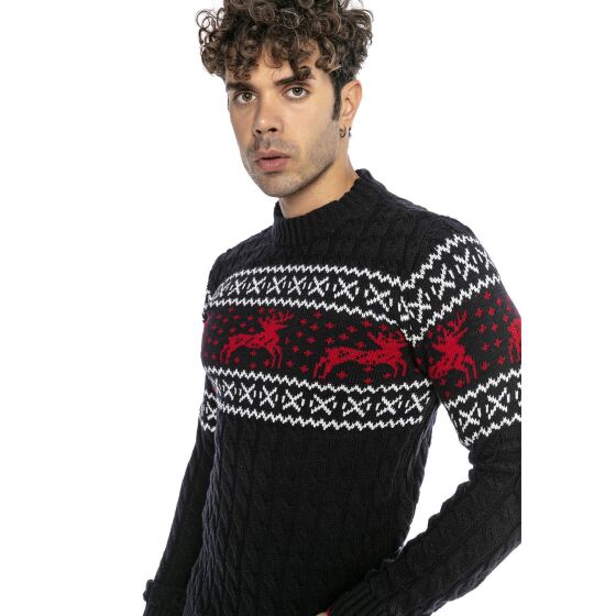 Red Bridge Mens Knitted Norwegian Sweater Slim-Fit Plait Reindeer