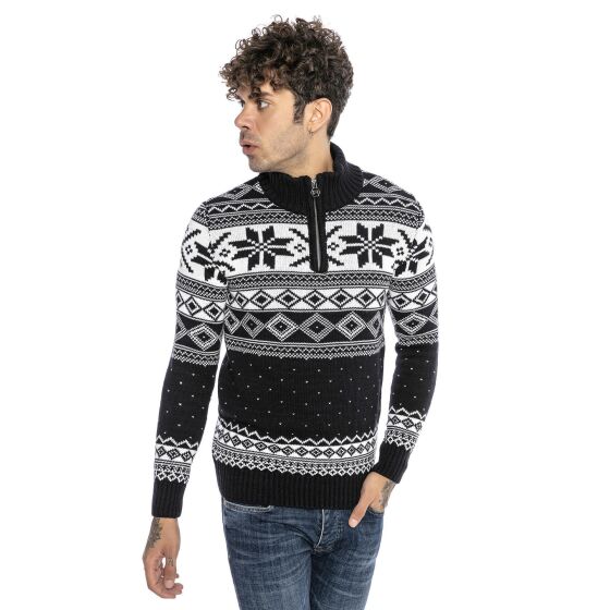Red Bridge Mens knit sweater Norwegian sweater slim-fit stand-up collar navy blue XXL