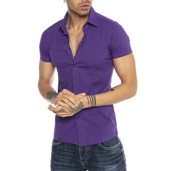 Red Bridge Mens Basic Design Slim Fit short-sleeved shirt purple