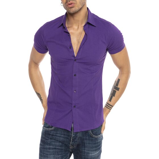 Red Bridge Mens Basic Design Slim Fit short-sleeved shirt purple