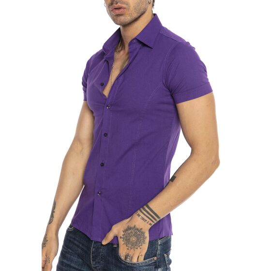 Red Bridge Mens Basic Design Slim Fit short-sleeved shirt purple