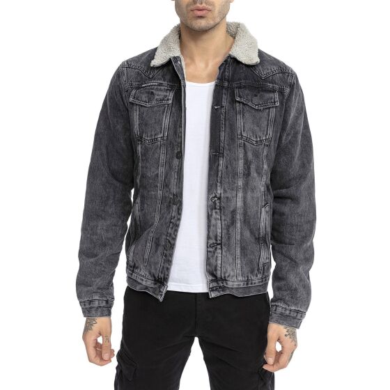 Red Bridge Herren Jeansjacke Trucker Sherpa Denim RBC Jeansjacke gefüttert Jacke Mantel Übergangsjacke Jeans Blue Denim Blau Schwarz S