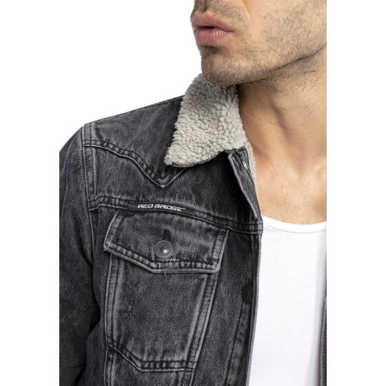 Red Bridge Herren Jeansjacke Trucker Sherpa Denim RBC Jeansjacke gefüttert Jacke Mantel Übergangsjacke Jeans Blue Denim Blau Schwarz S