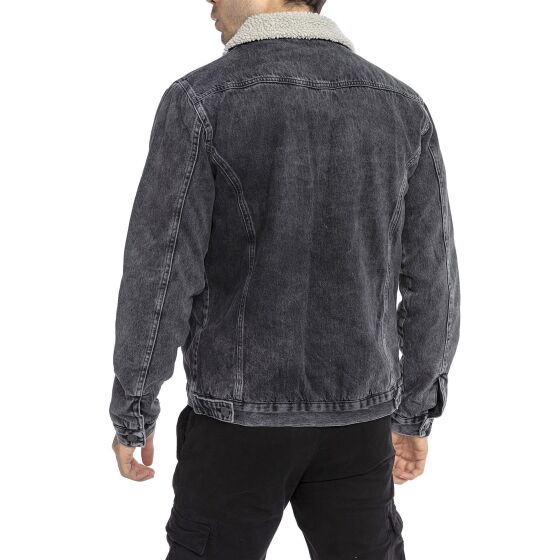 Red Bridge Herren Jeansjacke Trucker Sherpa Denim RBC Jeansjacke gefüttert Jacke Mantel Übergangsjacke Jeans Blue Denim Blau Schwarz S