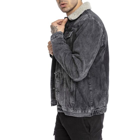 Red Bridge Mens Denim Jacket Trucker Sherpa Denim RBC Denim Jacket Lined Jacket Coat Transition Jacket Jeans Blue Denim Blue Black S