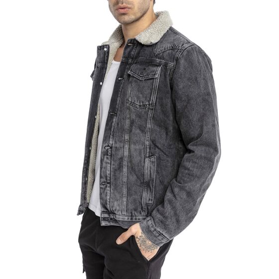 Red Bridge Mens Denim Jacket Trucker Sherpa Denim RBC Denim Jacket Lined Jacket Coat Transition Jacket Jeans Blue Denim Blue Black S