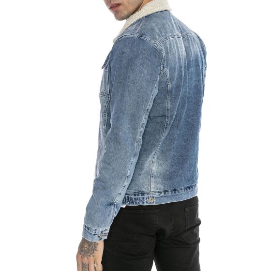 Red Bridge Herren Jeansjacke Trucker Sherpa Denim RBC Jeansjacke gefüttert Jacke Mantel Übergangsjacke Jeans Blue Denim Blau Blau XS