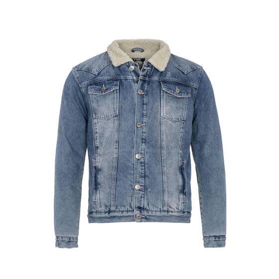 Red Bridge Herren Jeansjacke Trucker Sherpa Denim RBC Jeansjacke gefüttert Jacke Mantel Übergangsjacke Jeans Blue Denim Blau Blau XS